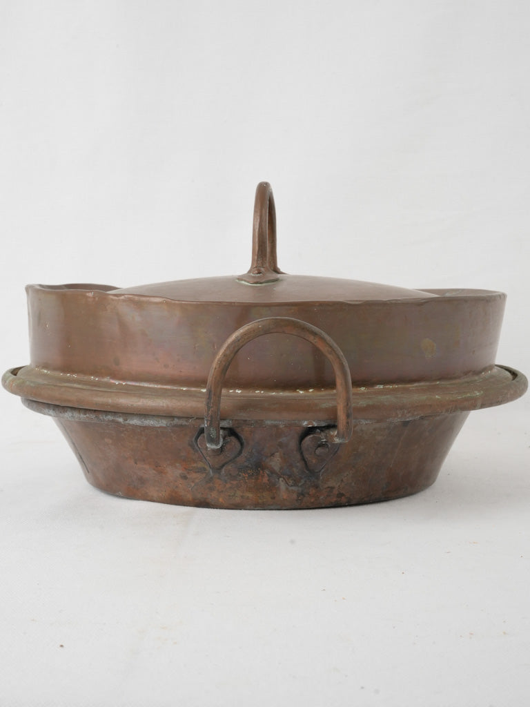 Elegant, aged, copper, French, lidded pot