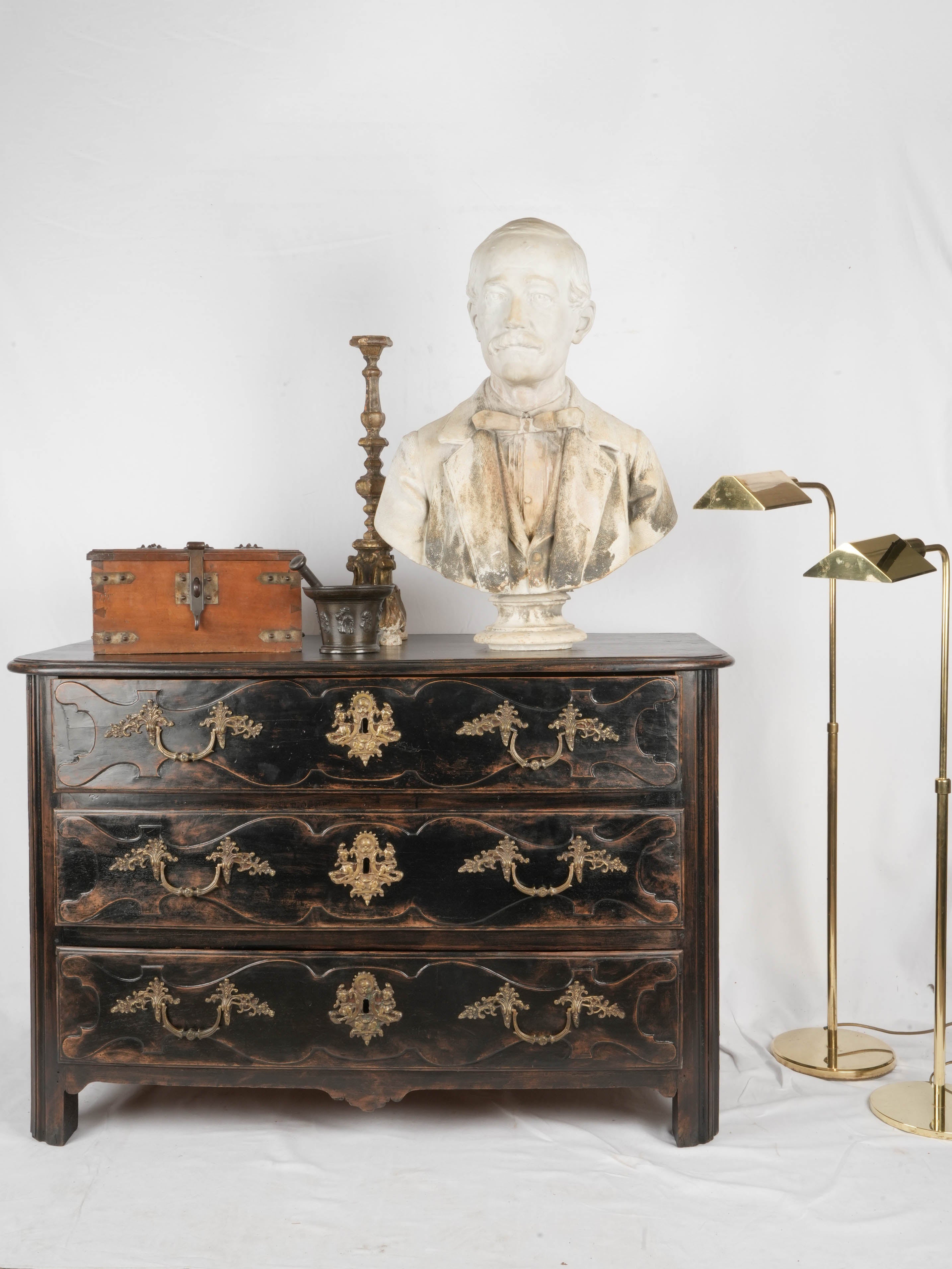 Louis XIV 3-drawer commode w/ black patina