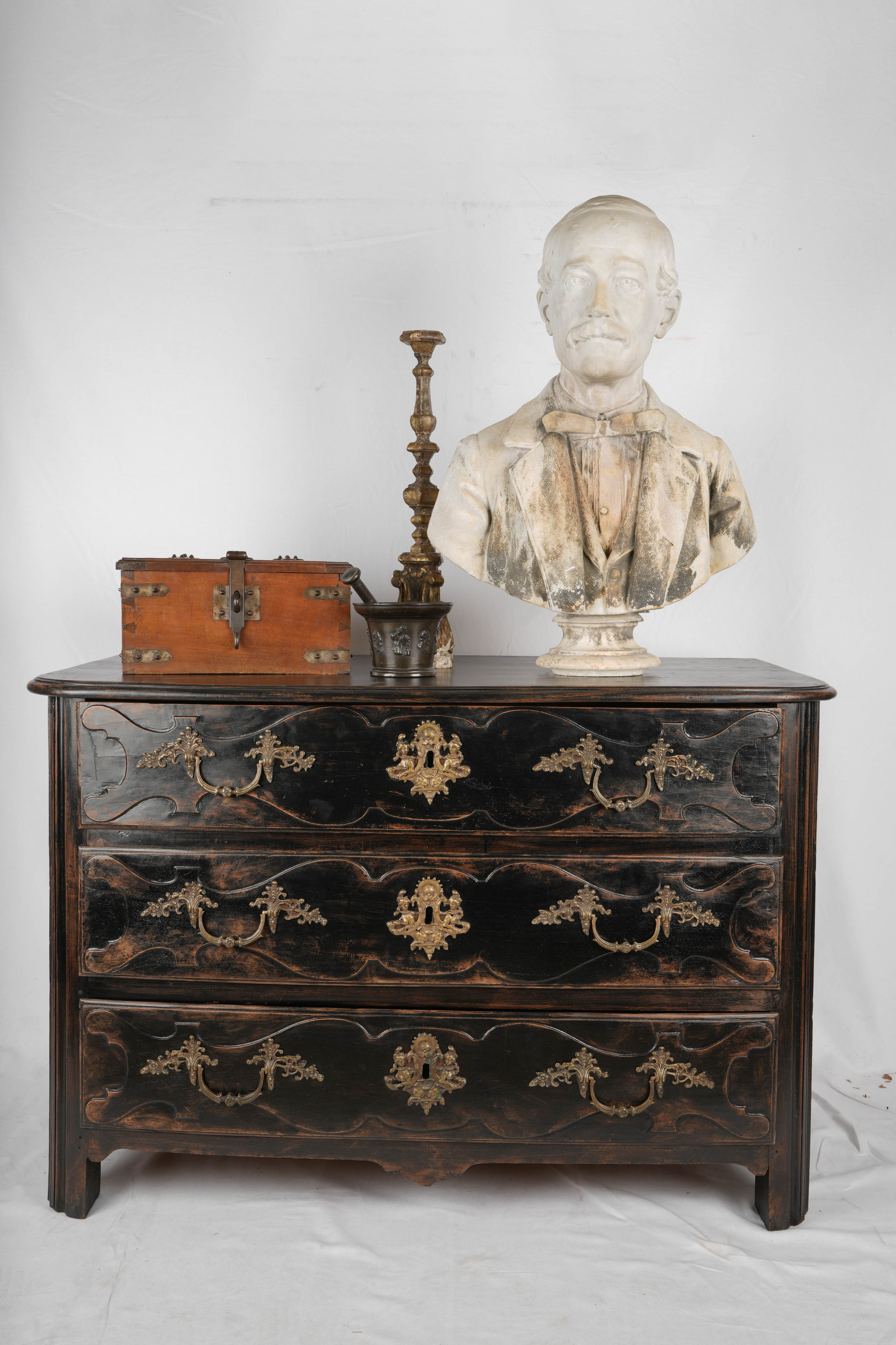 Louis XIV 3-drawer commode w/ black patina