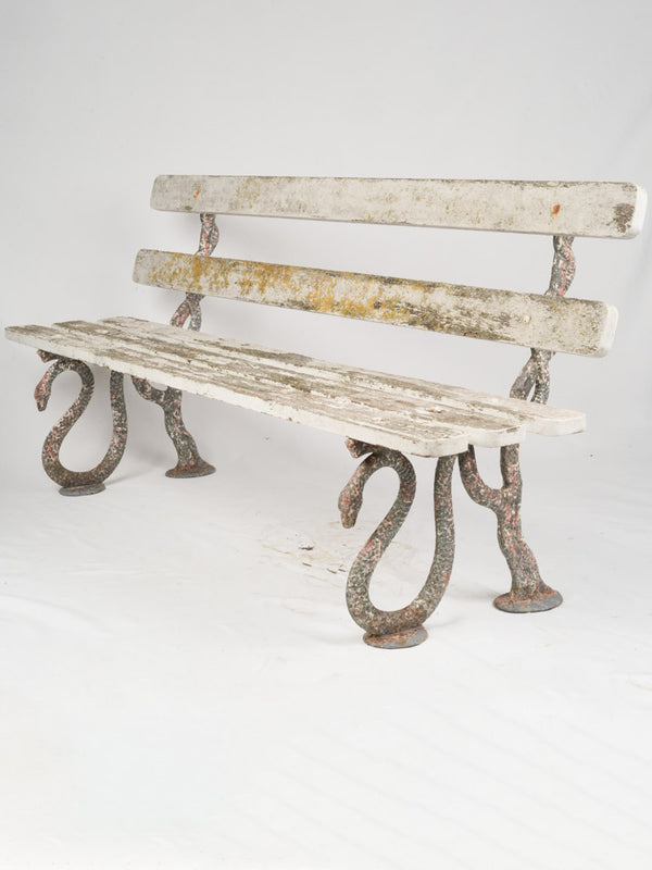 Late 19th-Century French Garden Bench w/ Serpent Cast Iron Legs, 70¾"