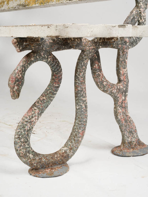 Late 19th-Century French Garden Bench w/ Serpent Cast Iron Legs, 70¾"