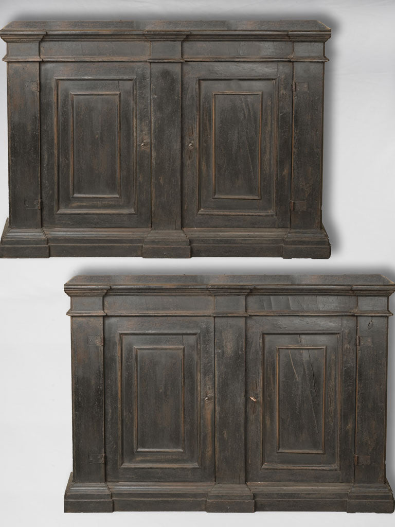 19th-century Italian pair of black-painted walnut buffet cabinets 39"