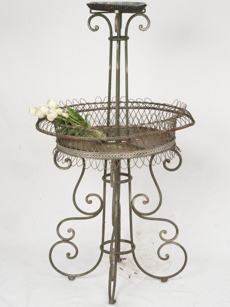 Rustic two-tiered antique plant stand