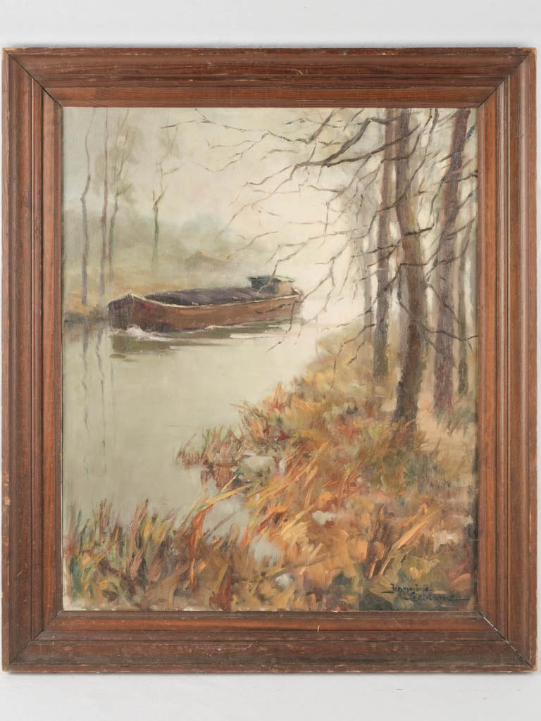 Antique oil painting riverscape