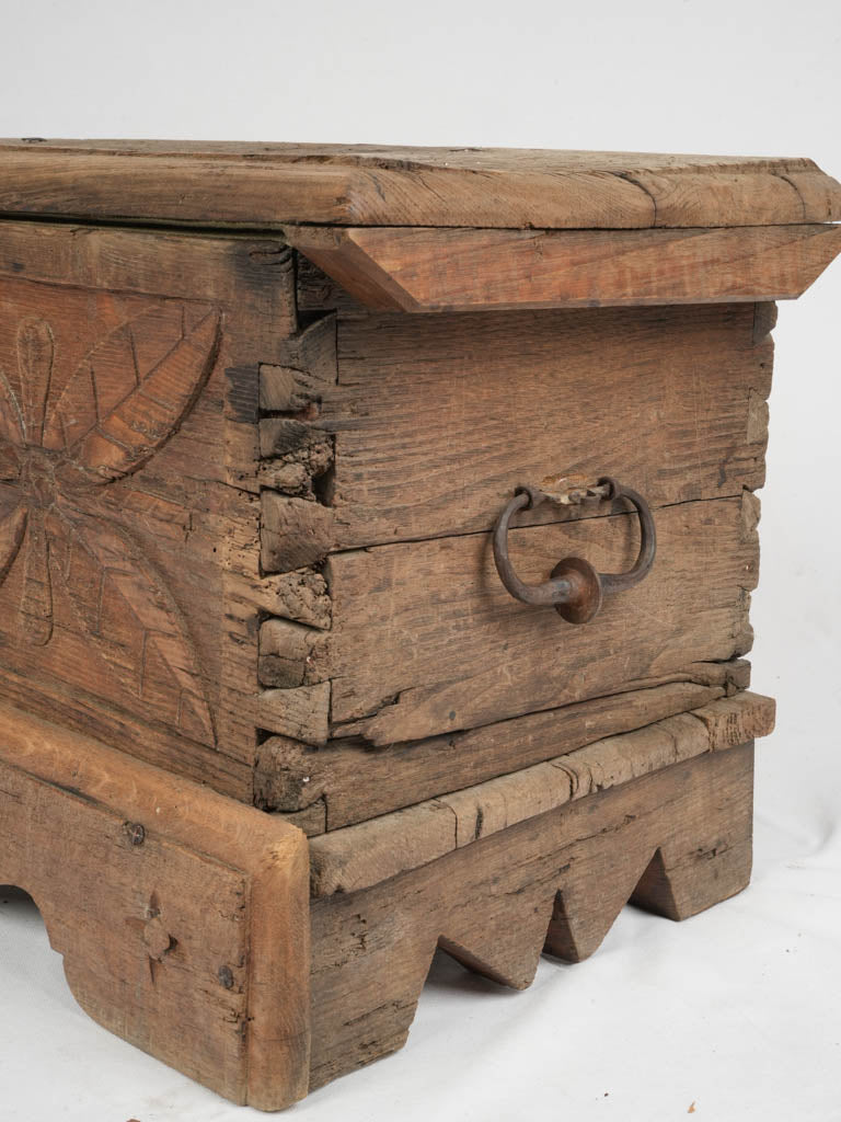 Timeworn Hand-Carved Wooden Storage Chest