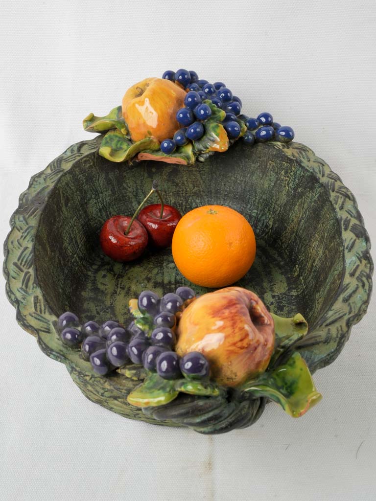 Grapes and apples ceramic bowl