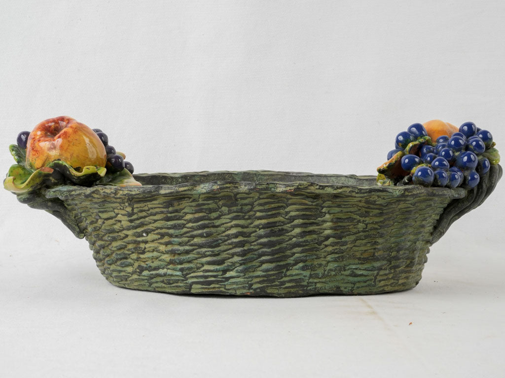 Unique aged oval ceramic basket