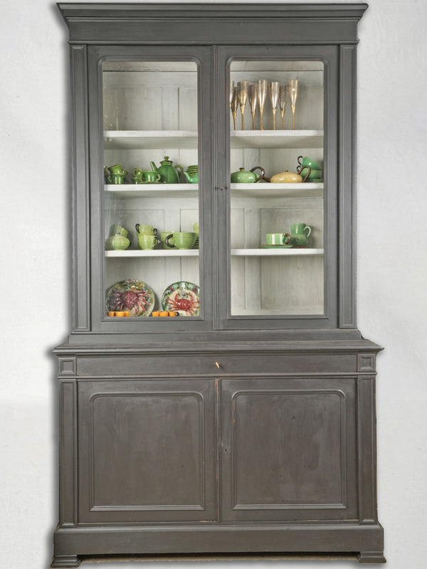 19th-Century French Hutch Black Painted Glass Door Display Cabinet, 98½"