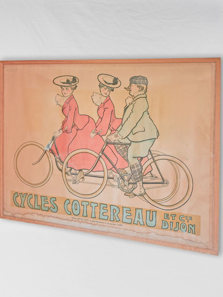 Vintage framed poster, dynamic cyclists