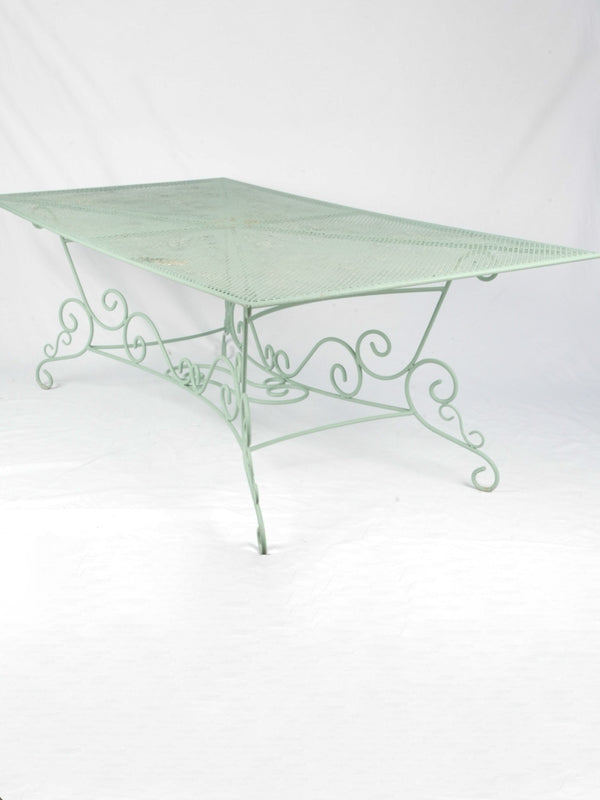 Large Vintage Wrought Iron Outdoor Dining Table w/ Pale Green Patina 77½" x 38½"