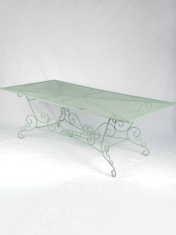 Large Vintage Wrought Iron Outdoor Dining Table w/ Pale Green Patina 77½" x 38½"