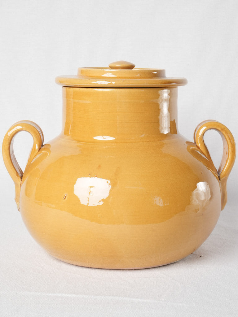 Artisanal, glazed, ocher clay pot