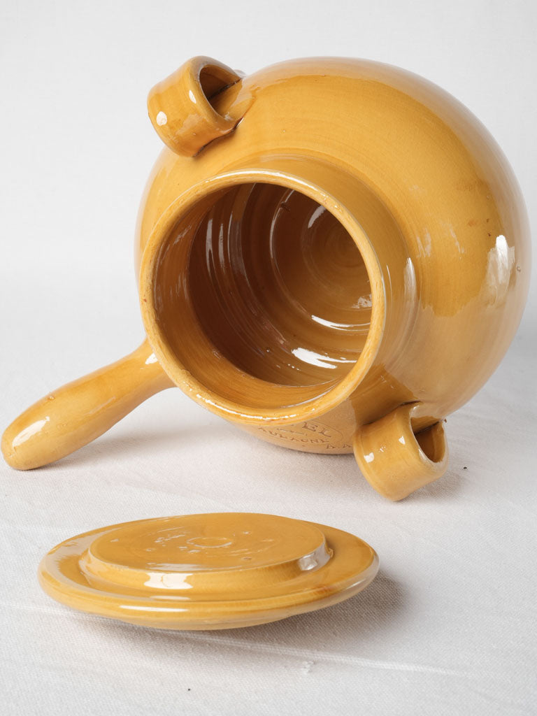 Hand-painted, ocher clay soup pot