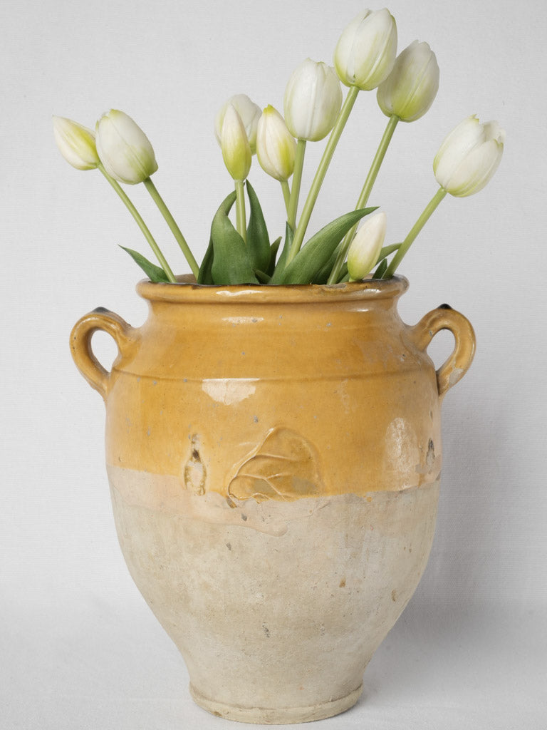 Delicate ocher-glazed French confit jug