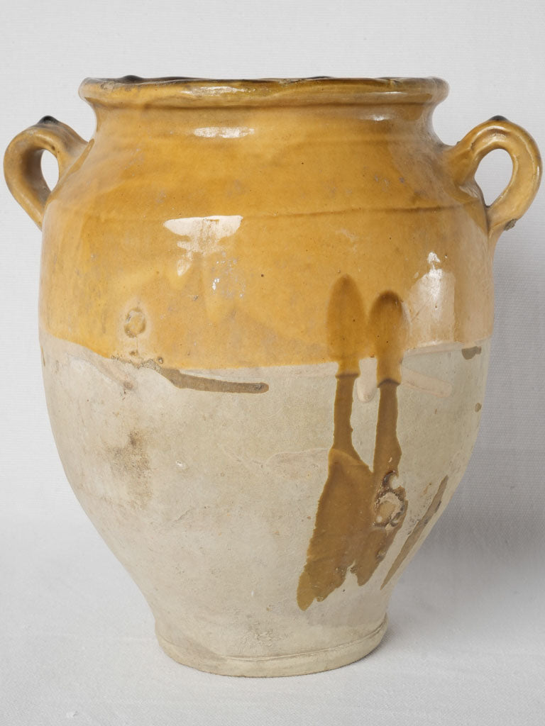 Antique ocher-glazed French confit pottery