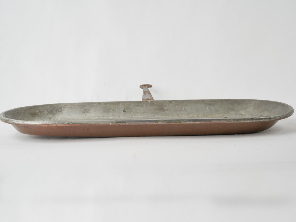 Patinaed large antique copper roasting pan