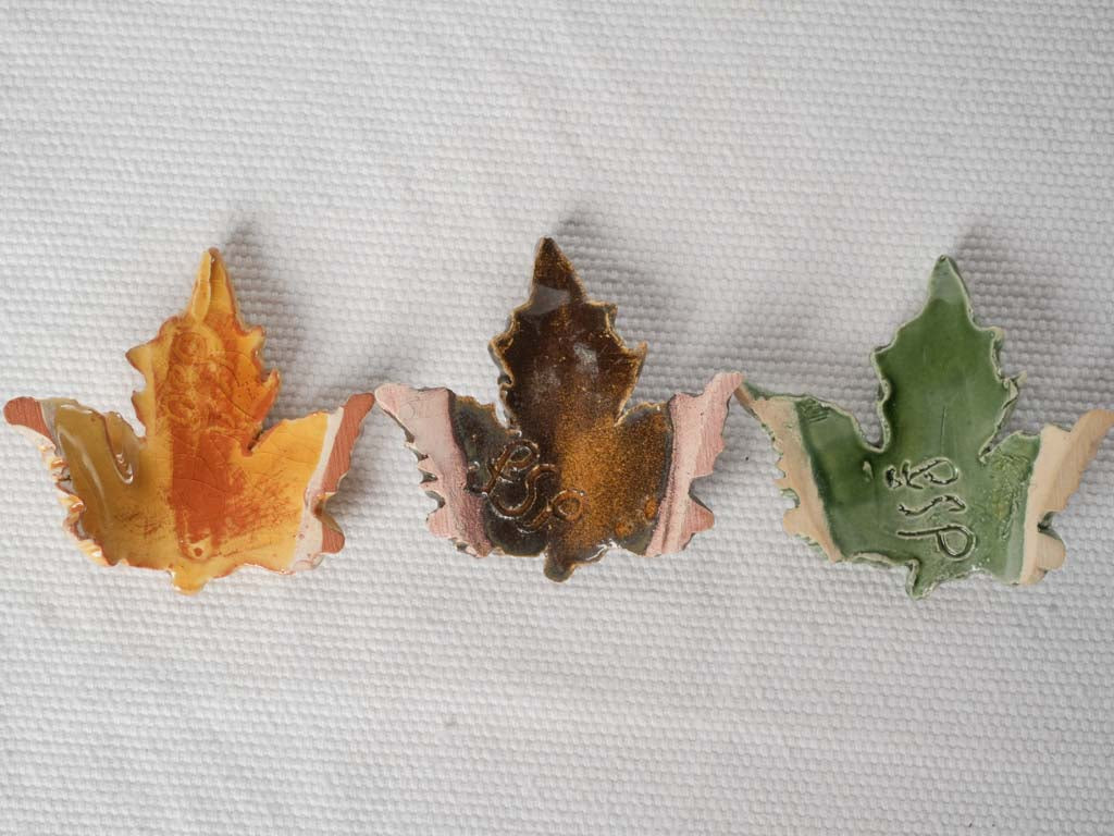 Weathered pottery autumn leaf knife holders