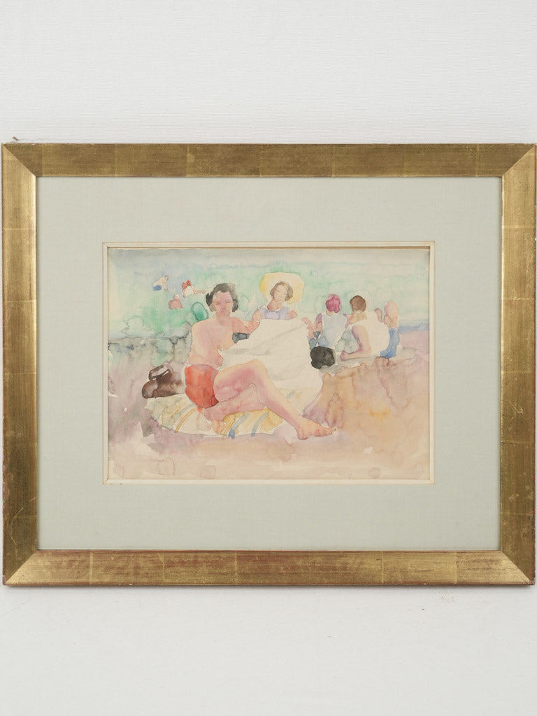 20th-century watercolor beachscape painting by Odilon Roche 19