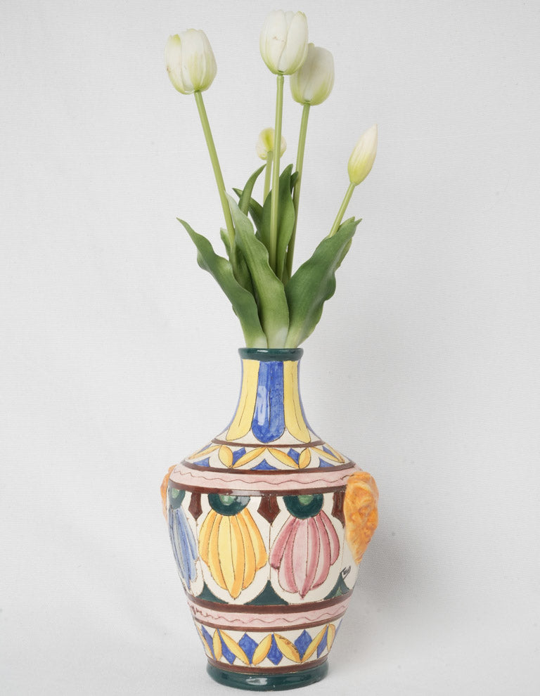 Vintage hand-painted Cerart vase with flowers