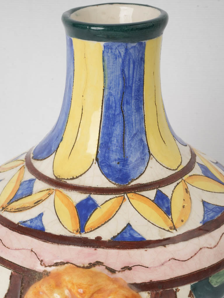 Exceptional vintage hand-painted floral vase