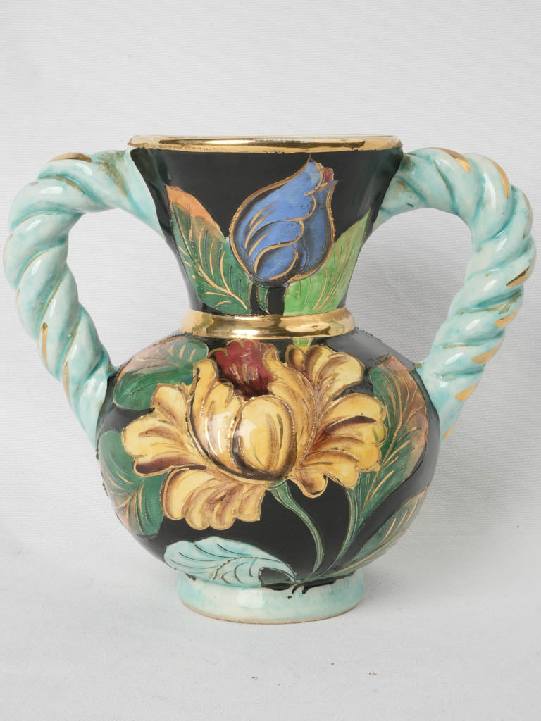 French Vallauris gilded twist vase