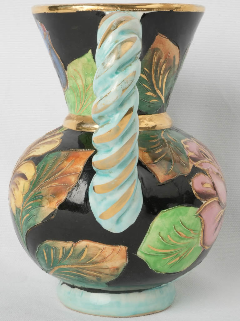 Handcrafted Vallauris pottery gilded vase