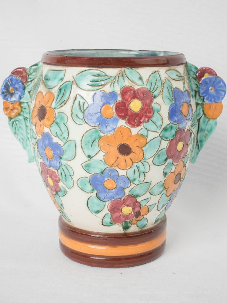 Ceramic ornate blue floral vase