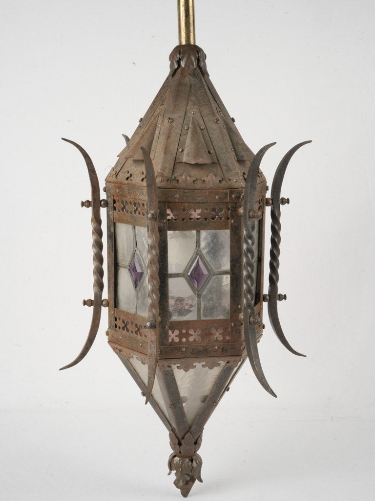 Antique French stained glass lantern