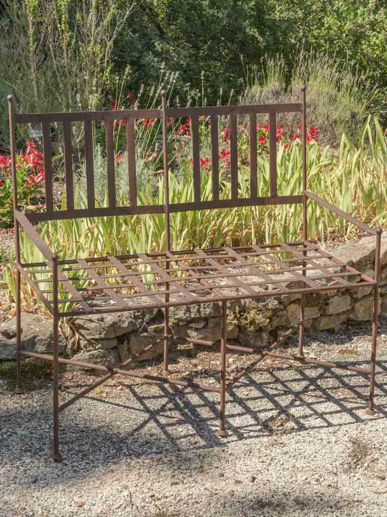 Vintage French wrought iron garden bench