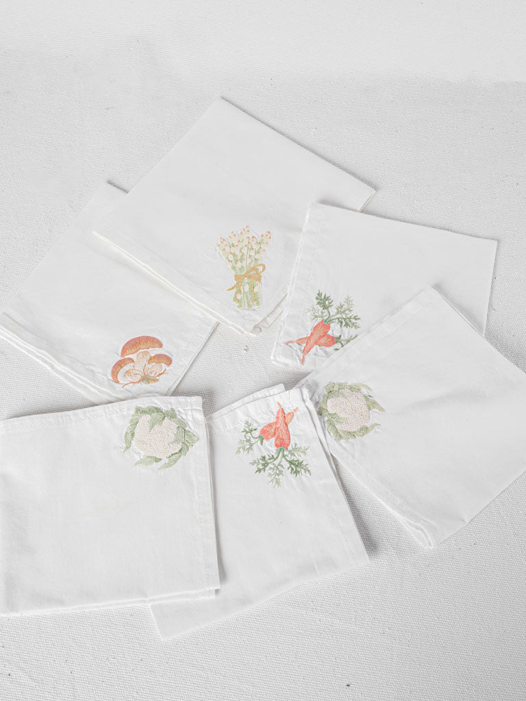 Embroidered vegetable-themed linen napkins