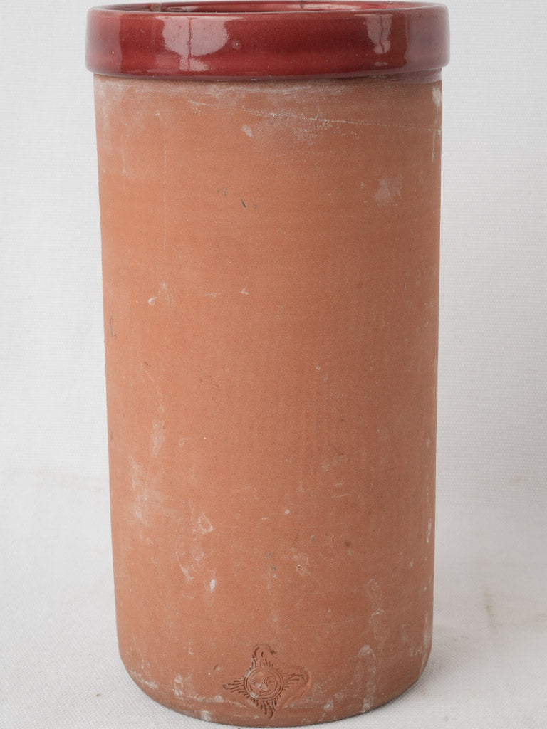 Handmade terracotta wine cooler with emerald green glaze