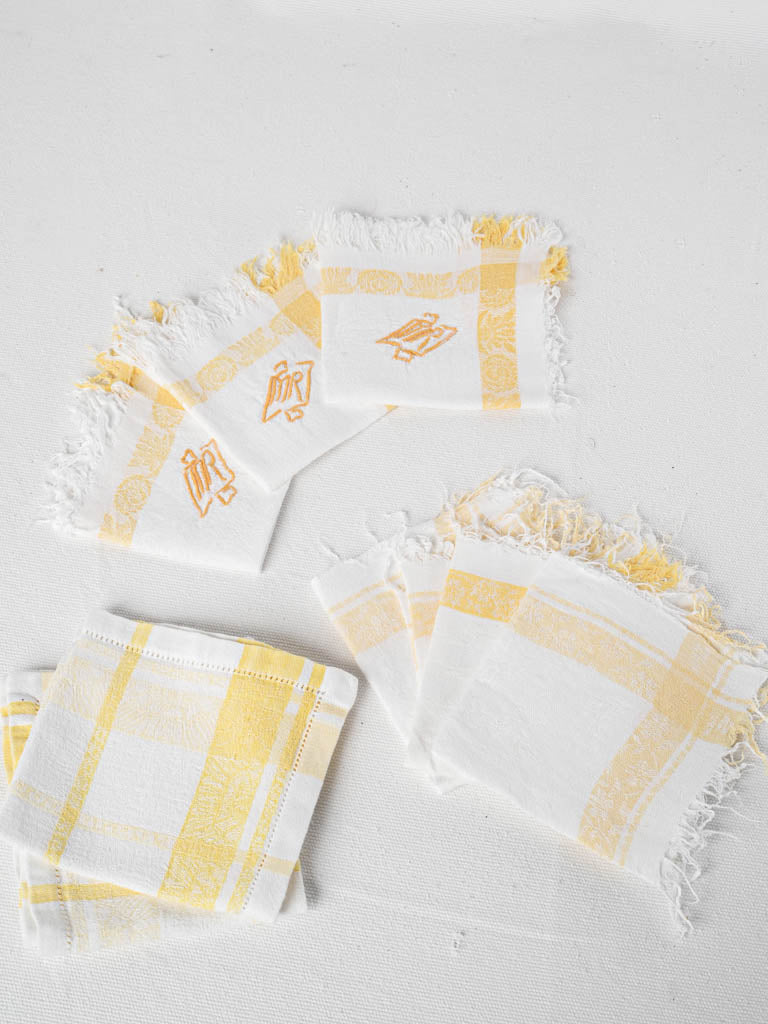 Vintage French ocher Monogramed Napkins