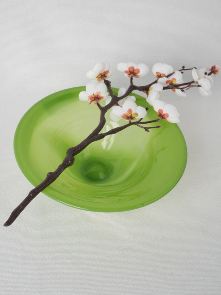 Vintage green blown glass footed bowl