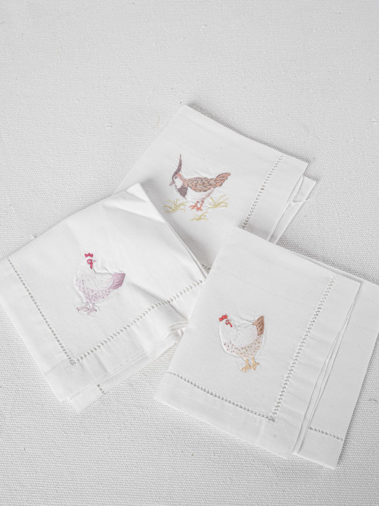 Vintage embroidered hen hemstitched napkins