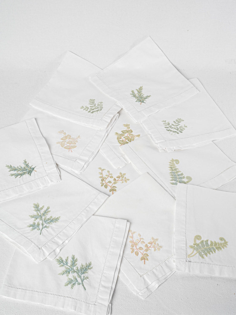 Hemstitched, embroidered foliage napkins