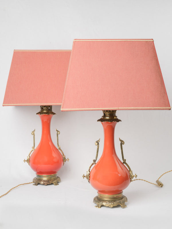 Elegant, historical, French, red, ceramic, vintage, lamp 