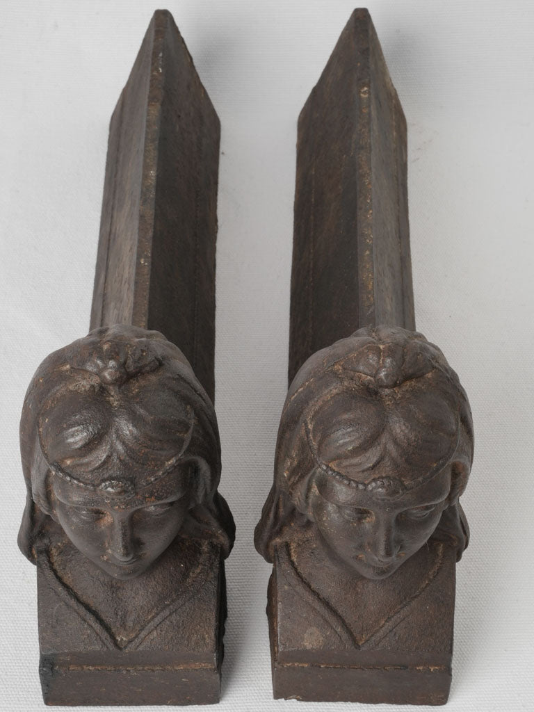 Patinated 19th-century iron andirons