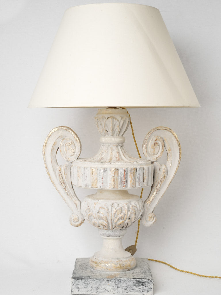 Aged French Urn-Shaped Wooden Lamps