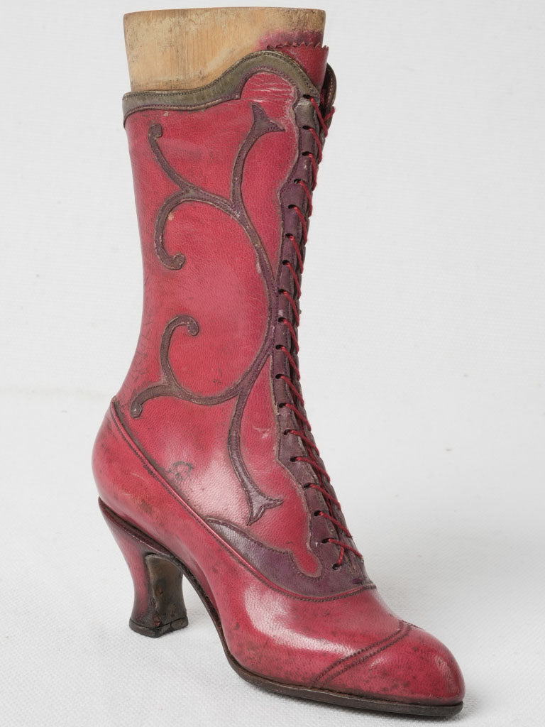 Antique French red leather boot