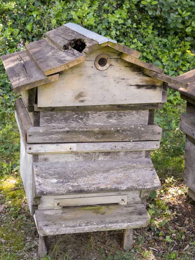 Aged, historical, wooden French beehives