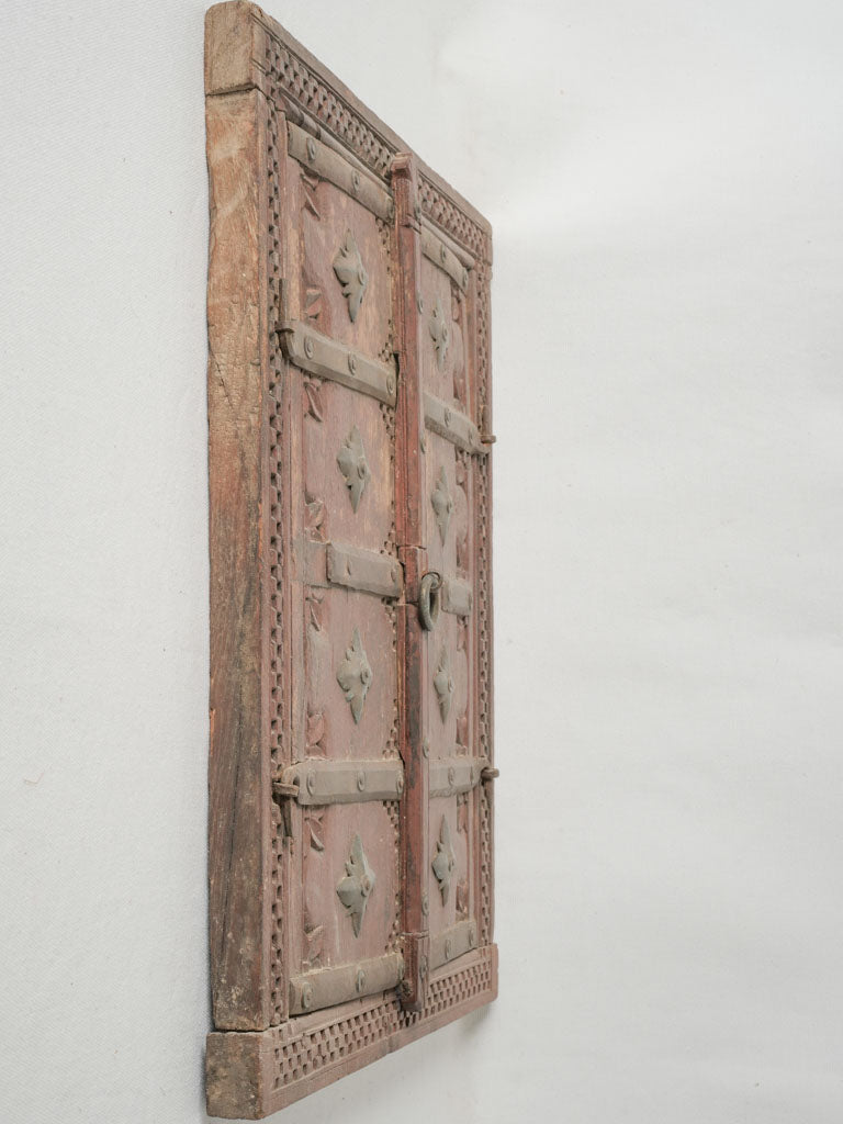 Original Indian wooden panel with brass accents