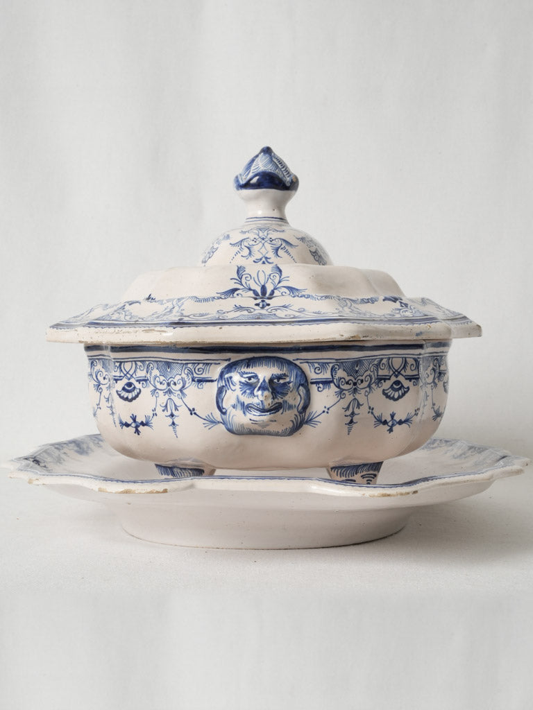 Rare Large Blue Antique Tureen