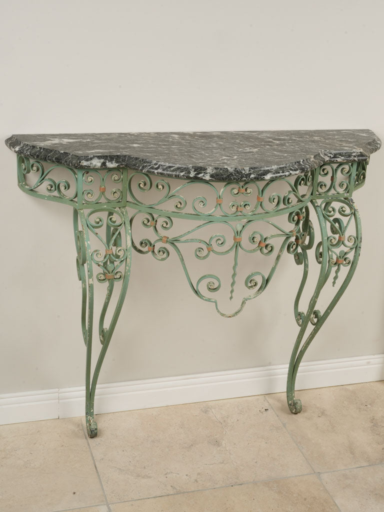 Striking black marble top console