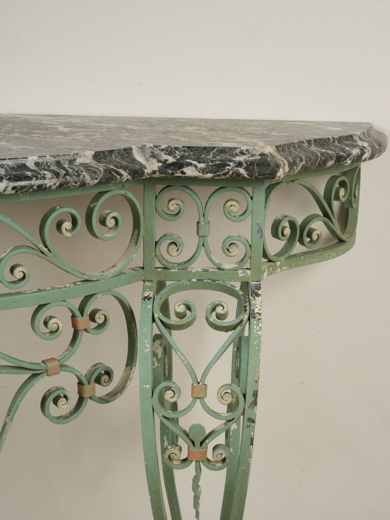 Soft green wrought iron console