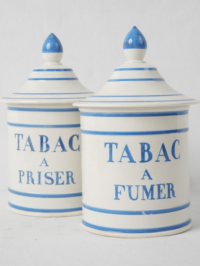 Antique French blue Tabac pots