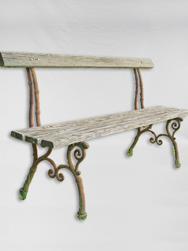 Vintage French wooden slatted garden benches