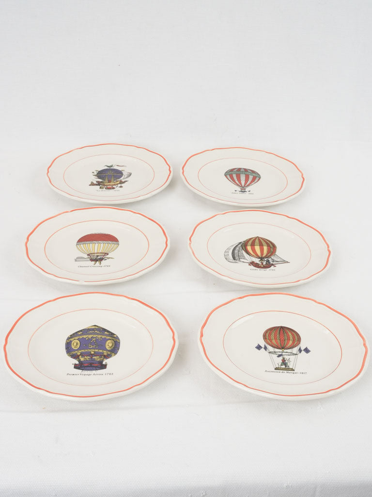 Set of 6 hot air balloon channel Crossing commemorative plates 7½"