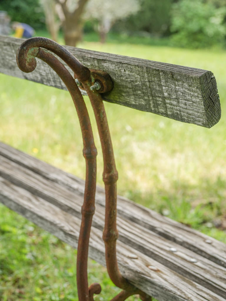 Elegant, weathered wooden patio benches