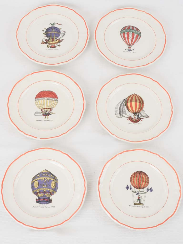 Set of 6 hot air balloon channel Crossing commemorative plates 7½"