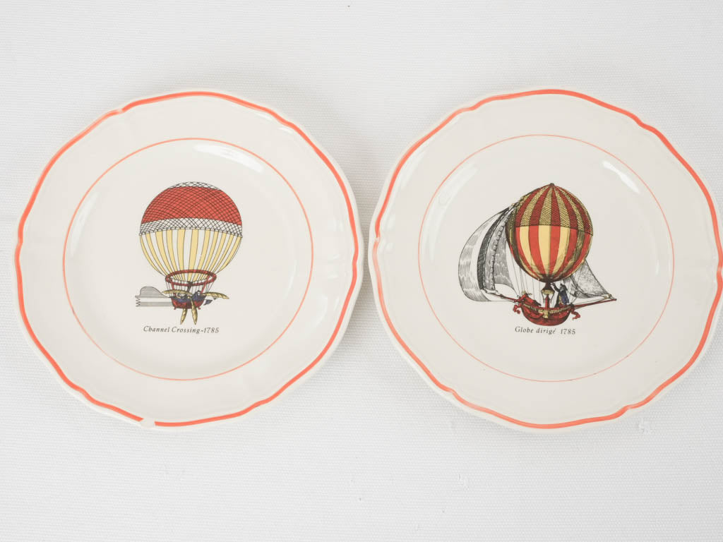 Set of 6 hot air balloon channel Crossing commemorative plates 7½"